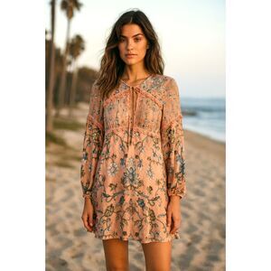 For Love & Lemons Pink Silk Floral Juliet A-Line Mini Dress  Women's Size Small